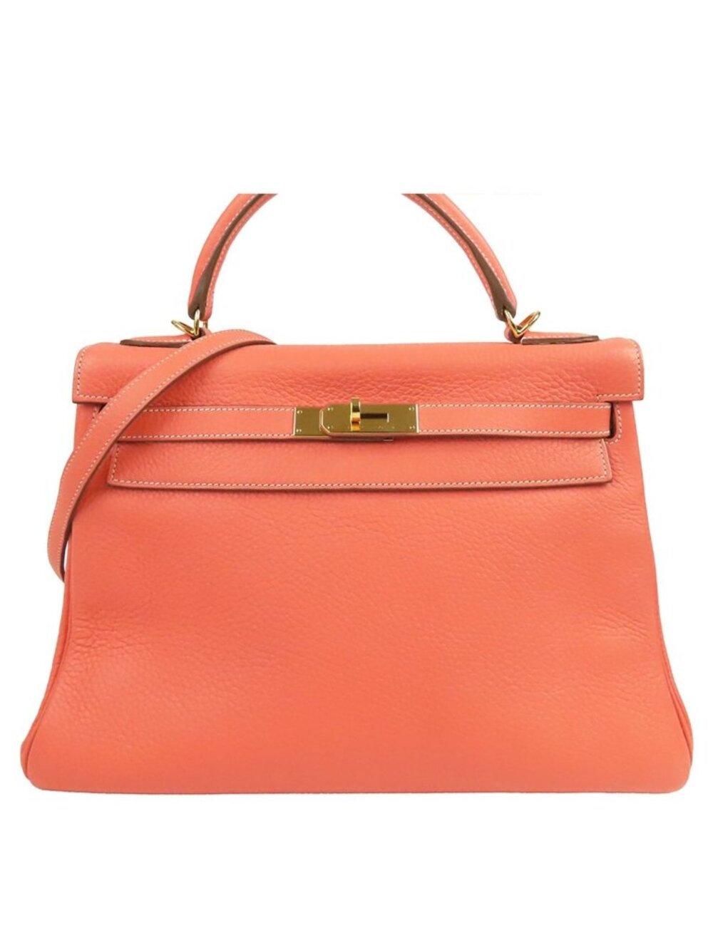 Hermes Kelly 32 Vert Clair Gold Taurillon Retourne 2-Way Shoulder Bag